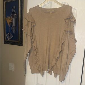 Michael Kors Tan Ruffle Sweater